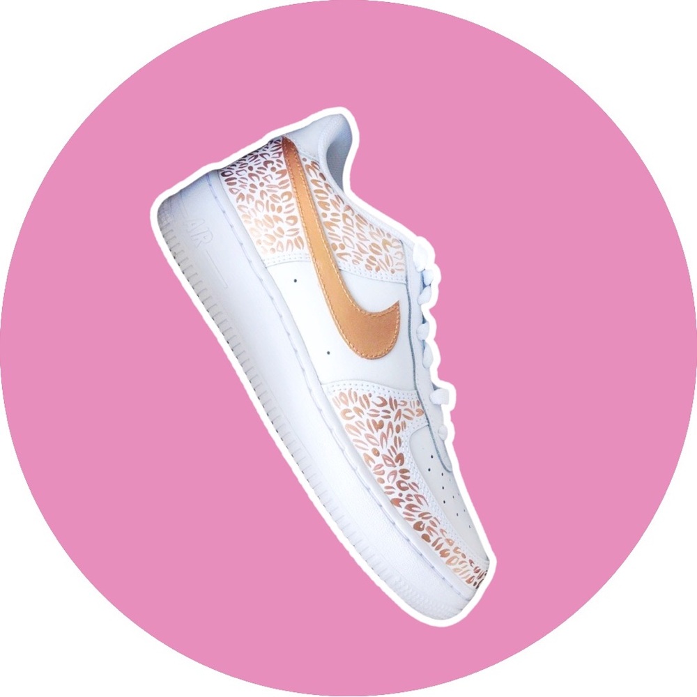 Nike Gold Bronze Metallic Leopard Custom Air Force One AF1 Stylish Cool Trending